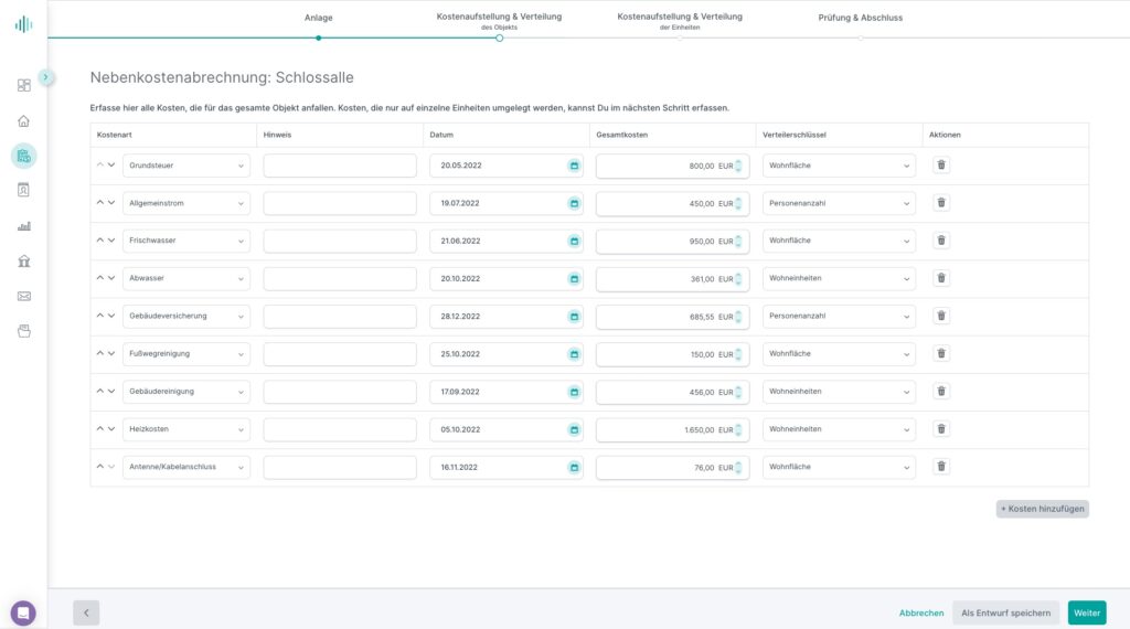 Nebenkostenabrechnung in immocloud