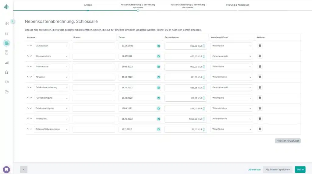 Nebenkostenabrechnung in immocloud