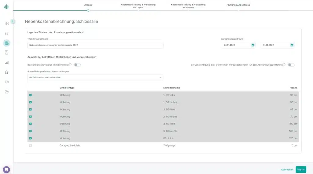 Nebenkostenabrechnung Anlage