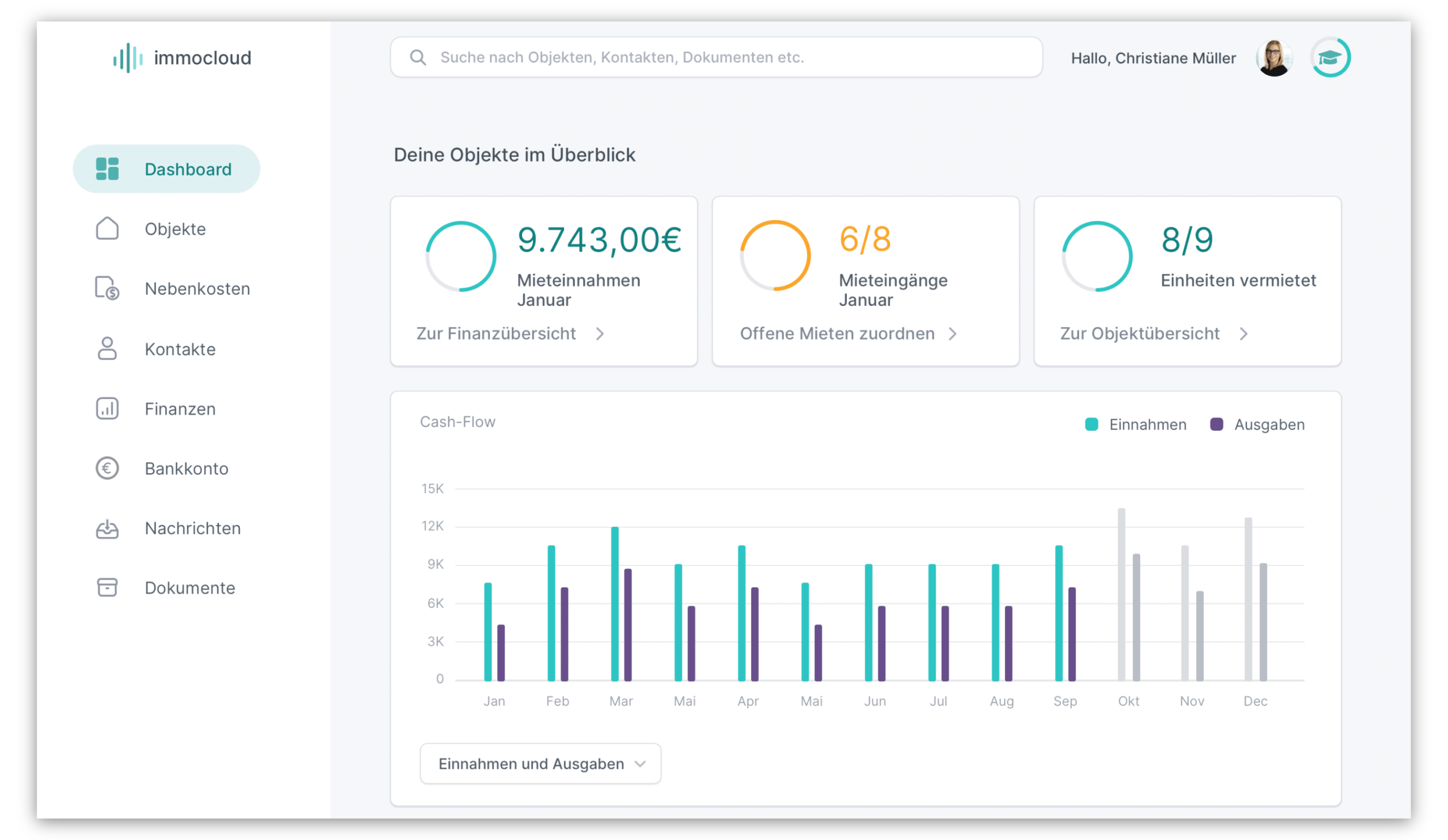 immocloud Dashboard Ansicht