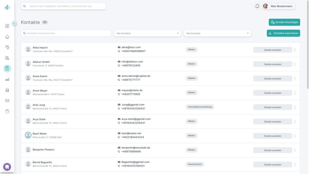 Kontaktverwaltung in immocloud