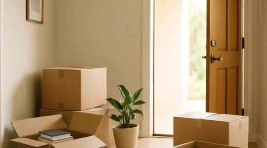 Gepackte Umzugskartons im Wohnungsflur