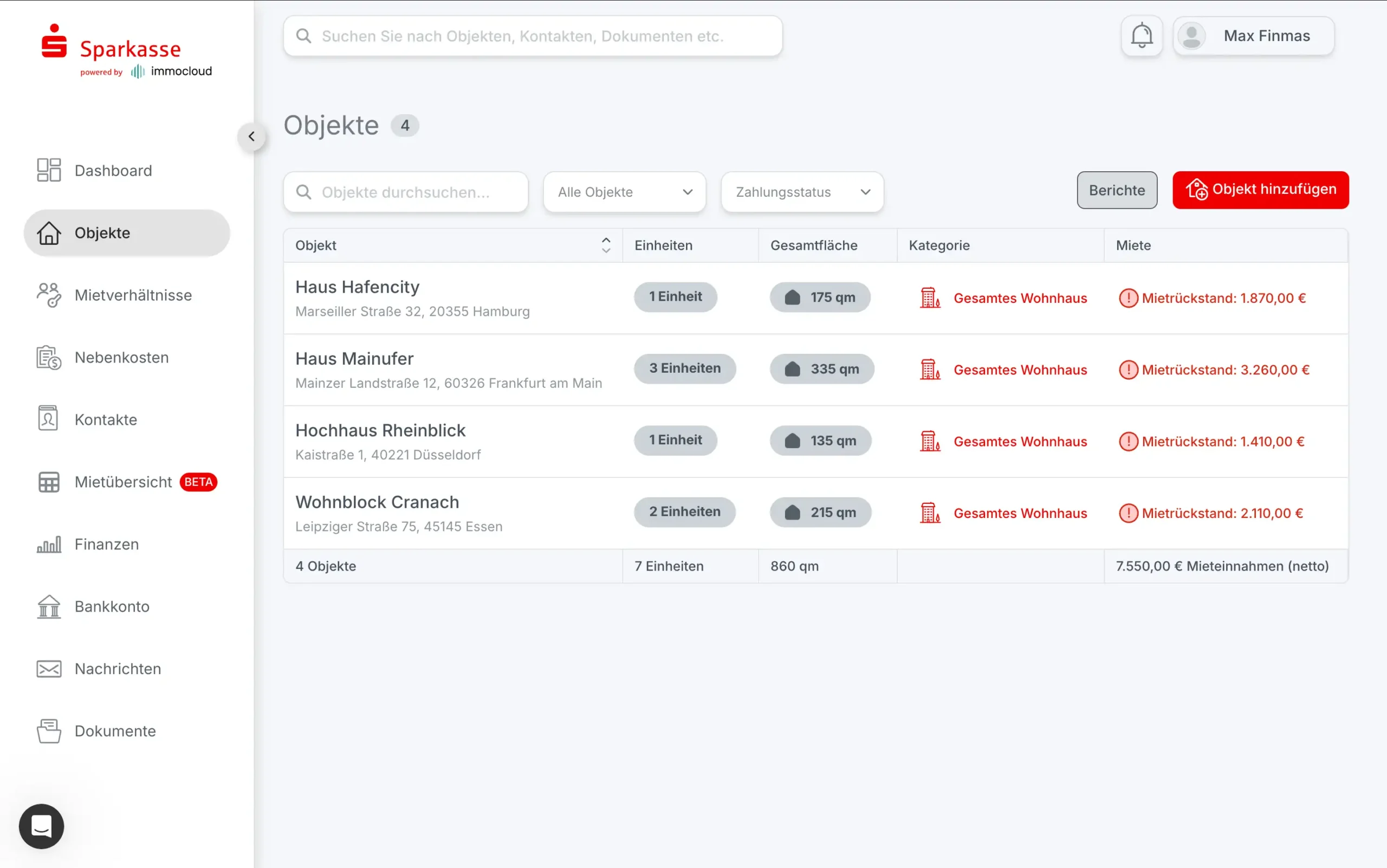 Objektmanagement im Cockpit Immobilie