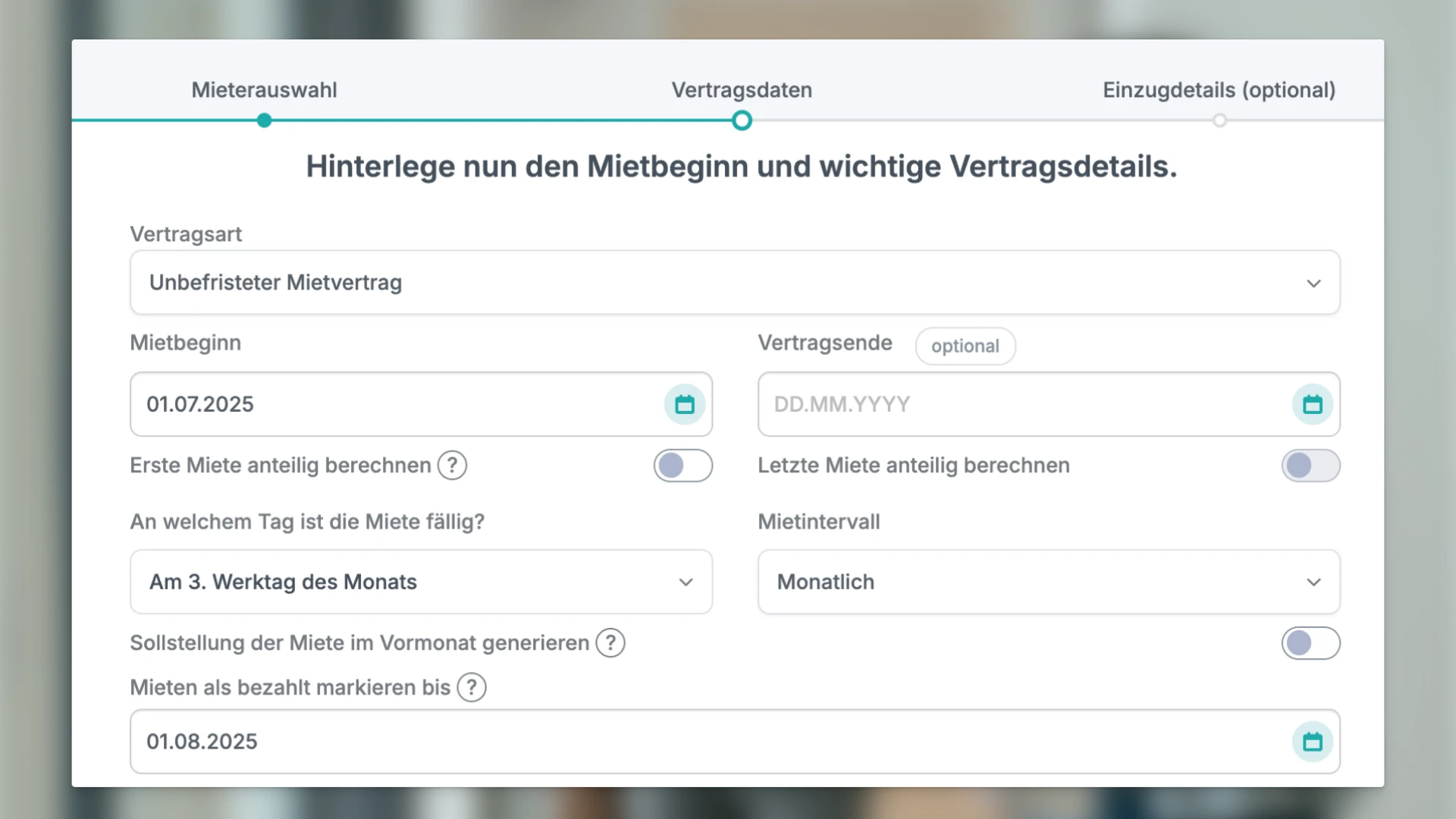 Mietverhältnis in immocloud anlegen
