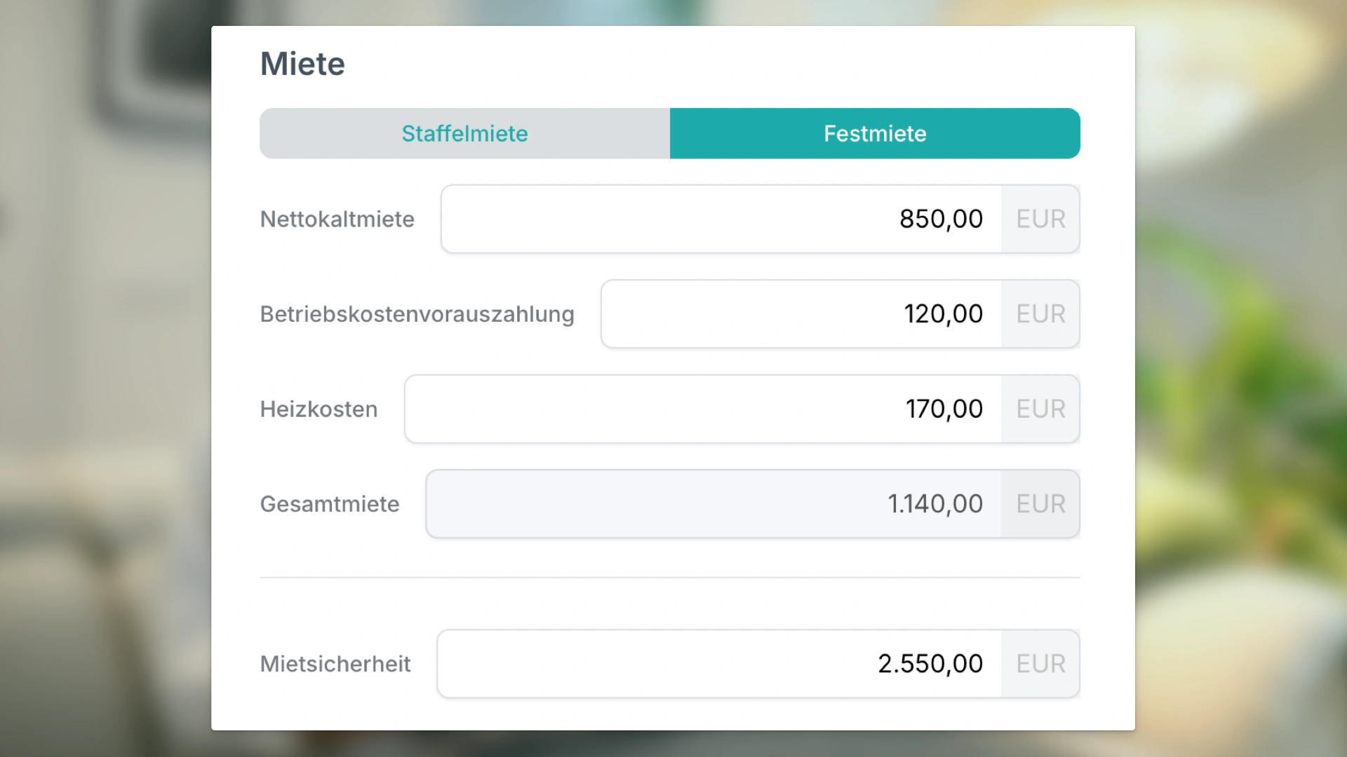 Mietdaten eintragen im Mietvertrag