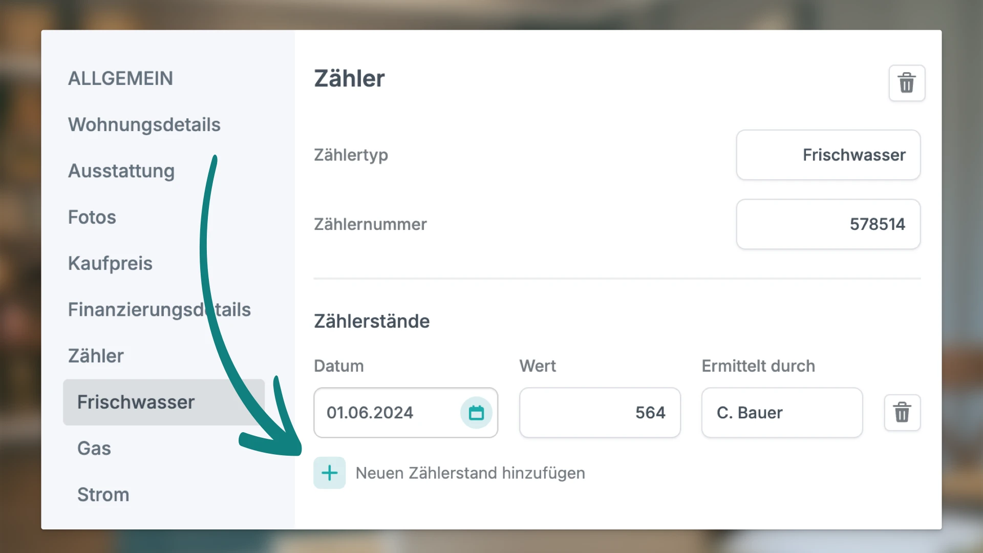 Neuen Zählerstand erfassen