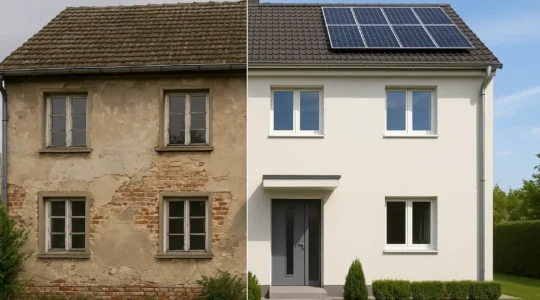 Vergleich eines alten und neuen Hauses