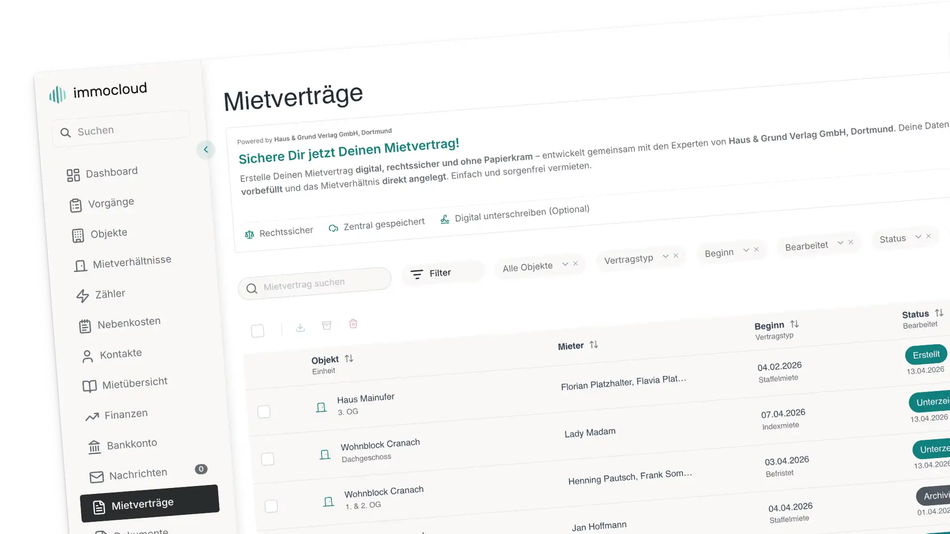 Digitaler Mietvertrag