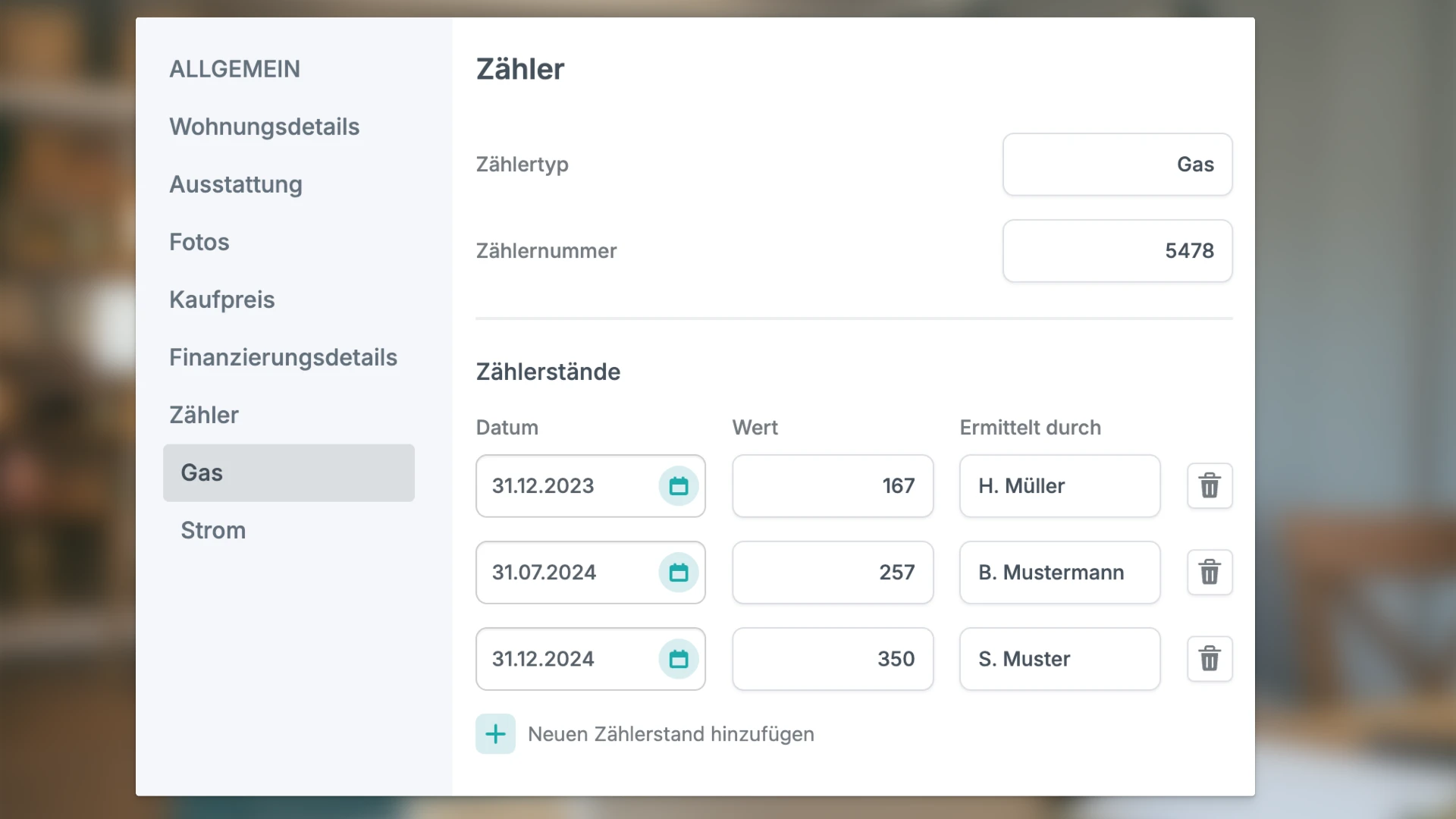 Zählerstand Übersicht